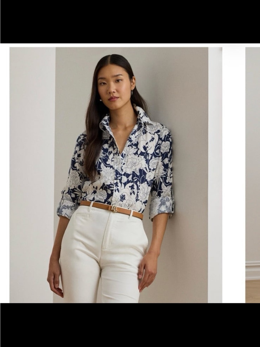 NWT Lauren Ralph Lauren women’s relaxed fit floral shirt navy white size medium
